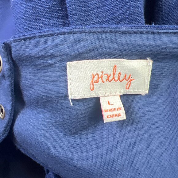 Pixley Navy Scalloped Linen Blend Cut Out Dress Size Large - Picture 6 of 10